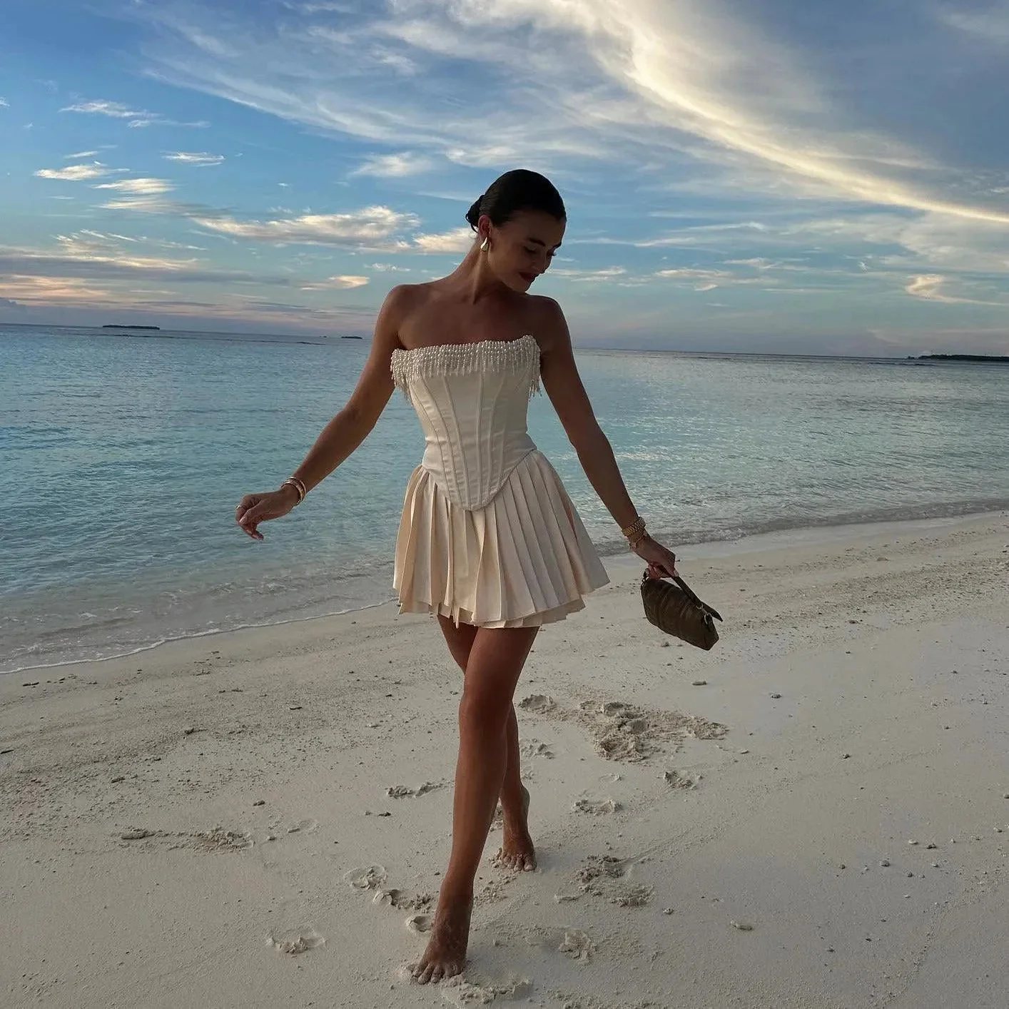 Vintage Satin Crop Top with Pleats - Elegant & Luxurious