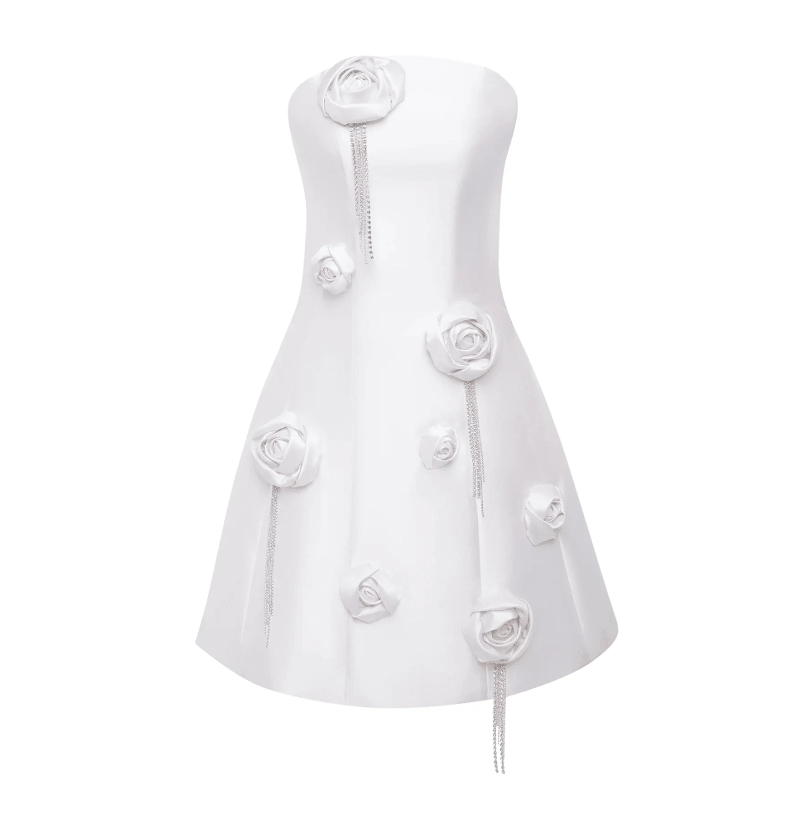 Floral Appliques Mini Dress - Elegant White Dress