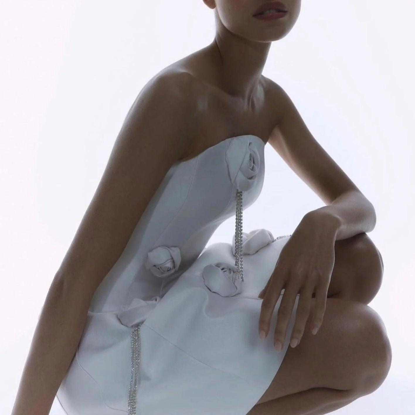 Floral Appliques Mini Dress - Elegant White Dress