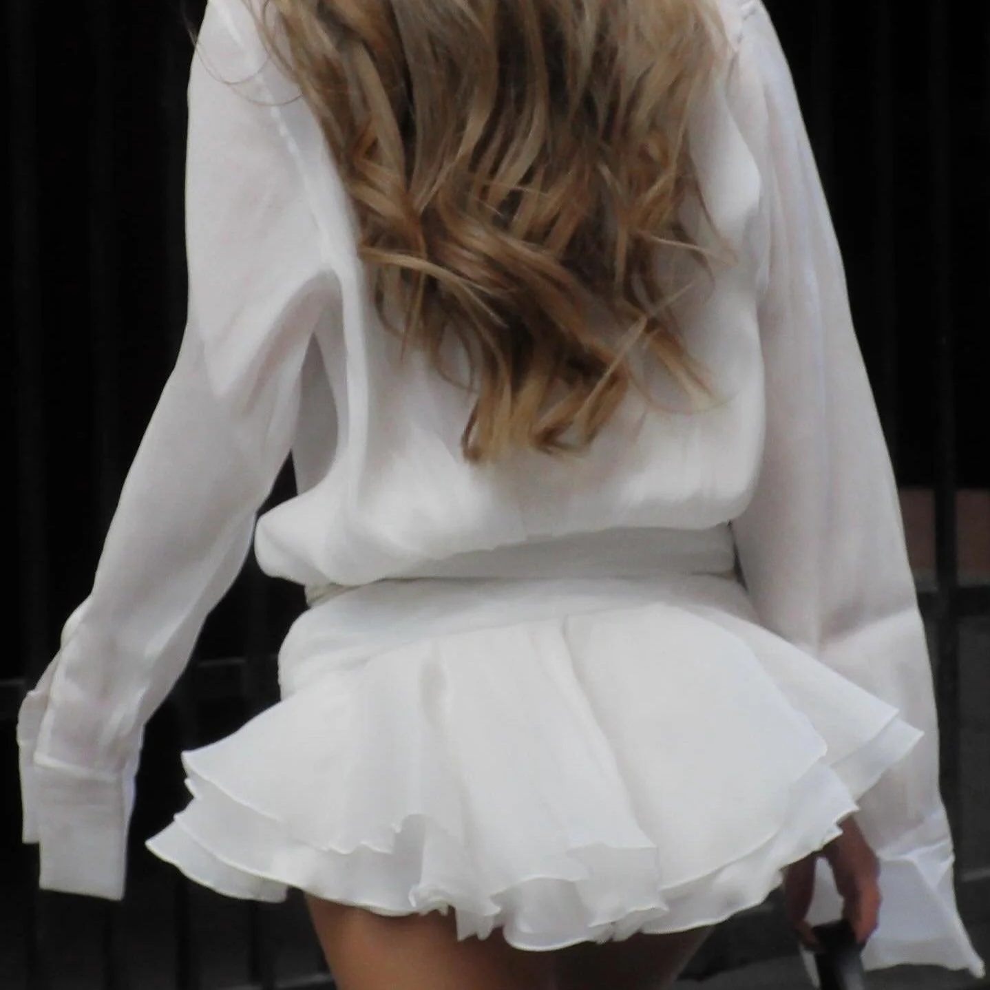 Pleated Shirt Mini Dress with Floral Belt - White Organza