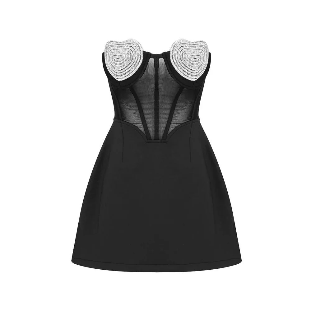 Diamond Embellished Bustier Mini Dress - Chic & Elegant Style