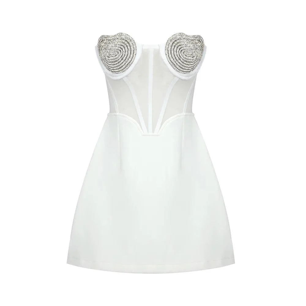 Diamond Embellished Bustier Mini Dress - Chic & Elegant Style