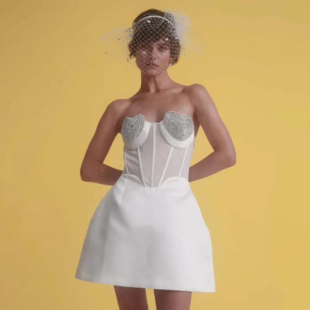 Diamond Embellished Bustier Mini Dress - Chic & Elegant Style