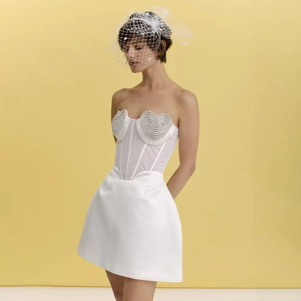 Diamond Embellished Bustier Mini Dress - Chic & Elegant Style