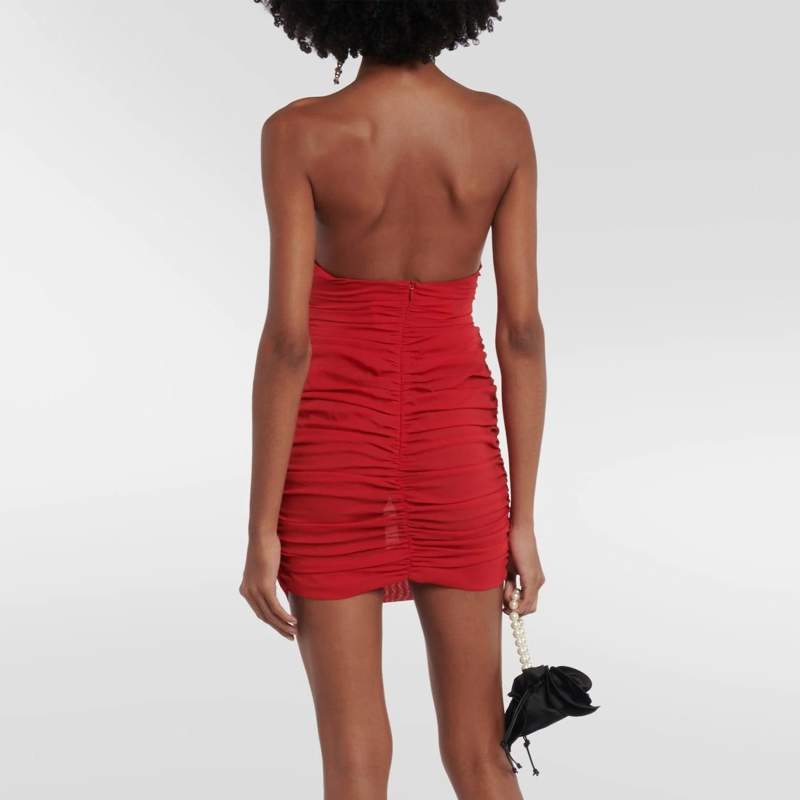 Floral Ruched Red Mini Dress - Elegant Draped Design