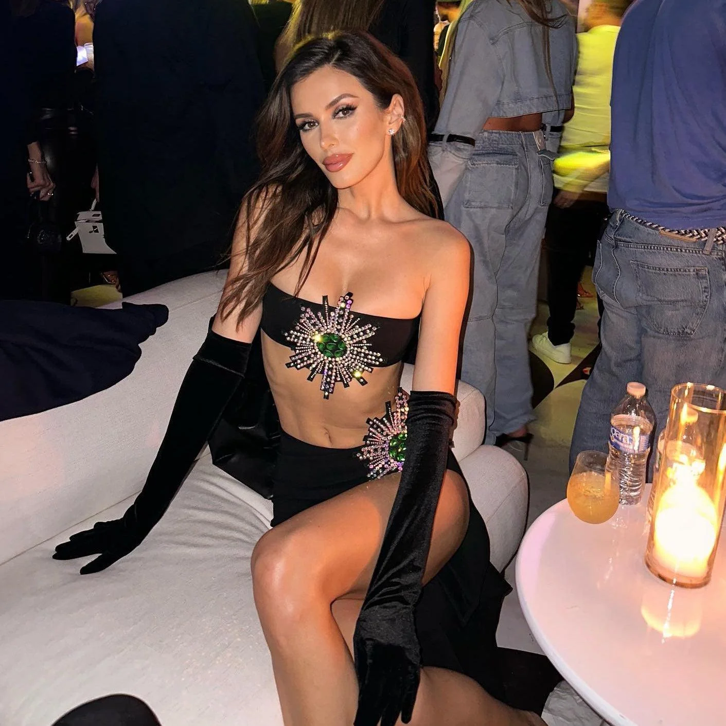 Rhinestone Black Skirt Set with Matching Gloves