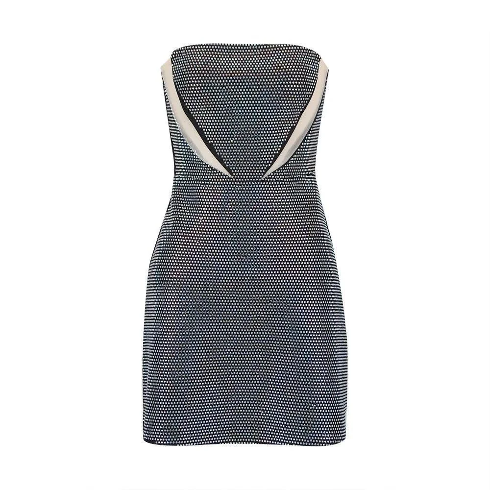 Sparkling Black Rhinestone Mini Bodycon Dress