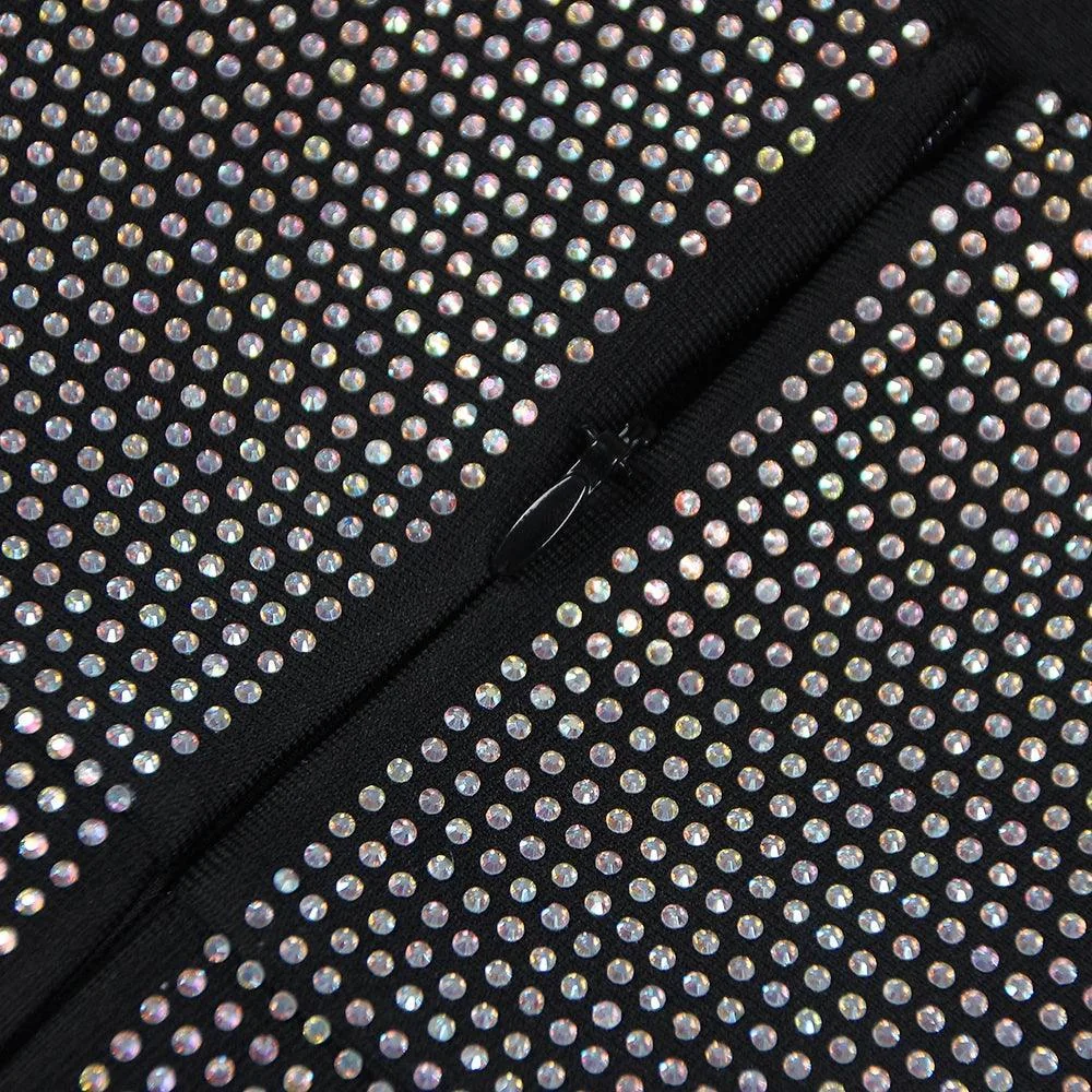 Sparkling Black Rhinestone Mini Bodycon Dress
