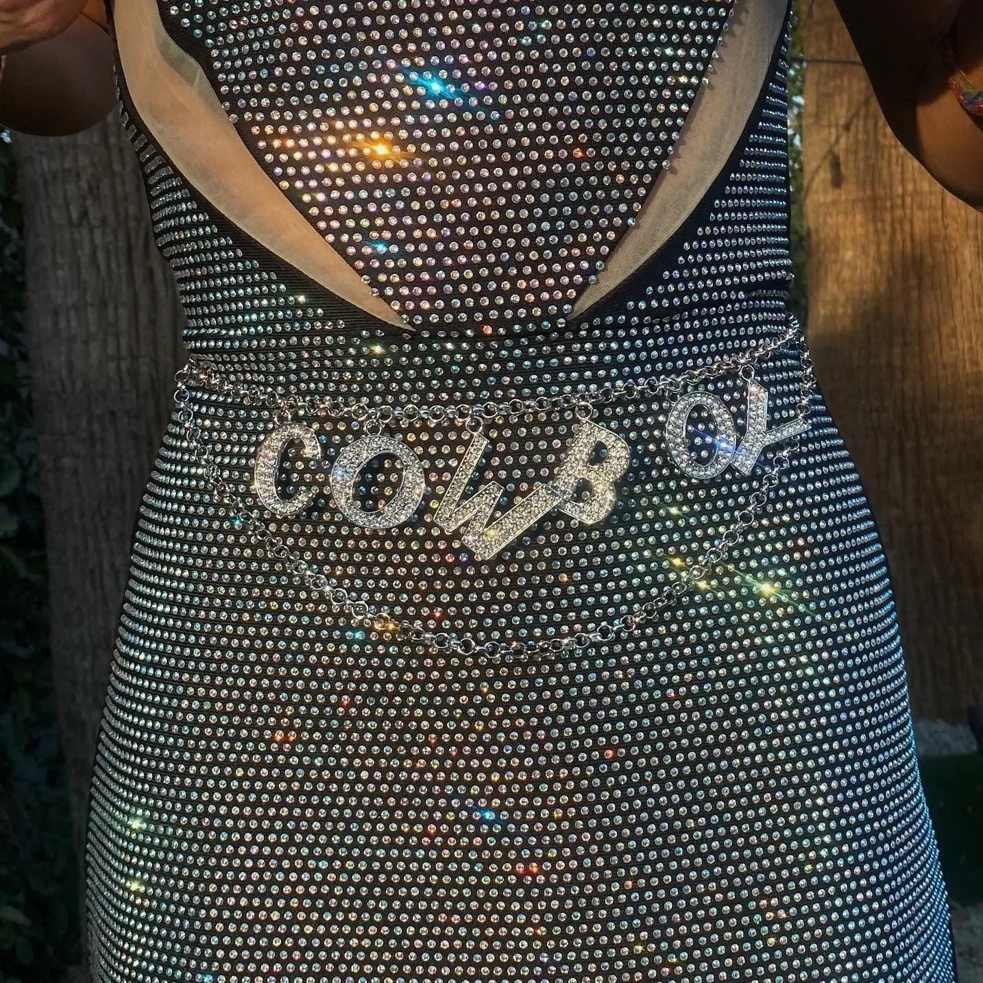 Sparkling Black Rhinestone Mini Bodycon Dress