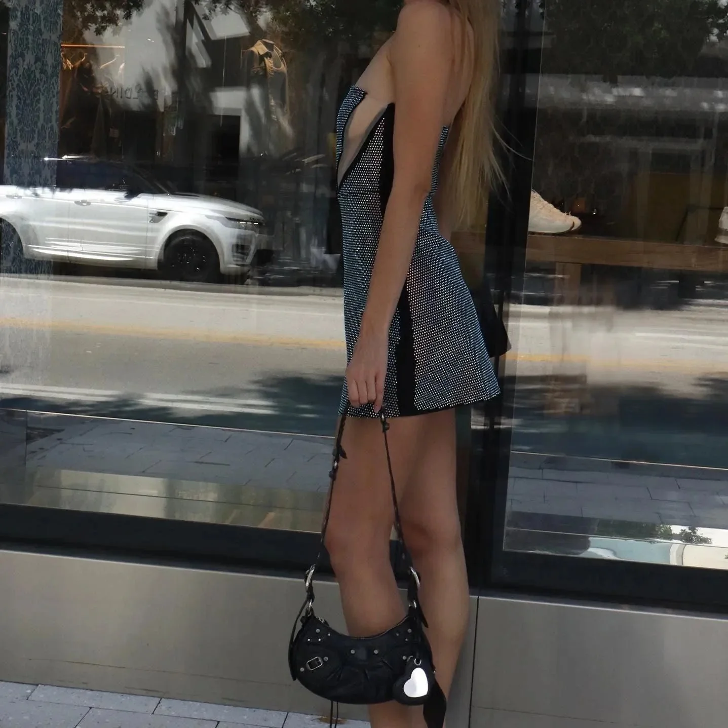 Sparkling Black Rhinestone Mini Bodycon Dress