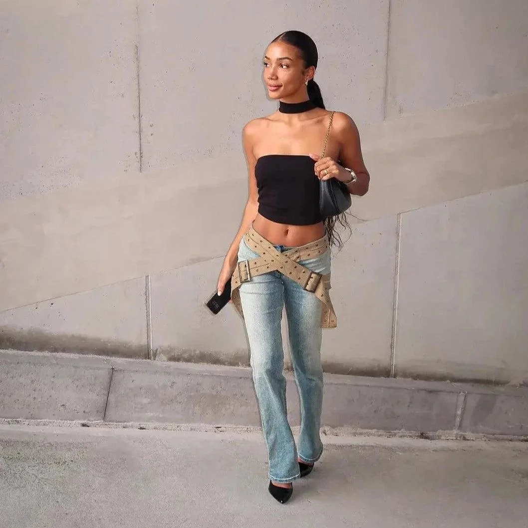 Vintage Stonewash Strap-Up Denim Jeans