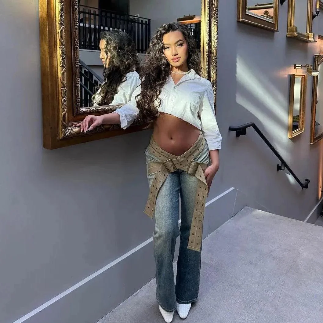 Vintage Stonewash Strap-Up Denim Jeans