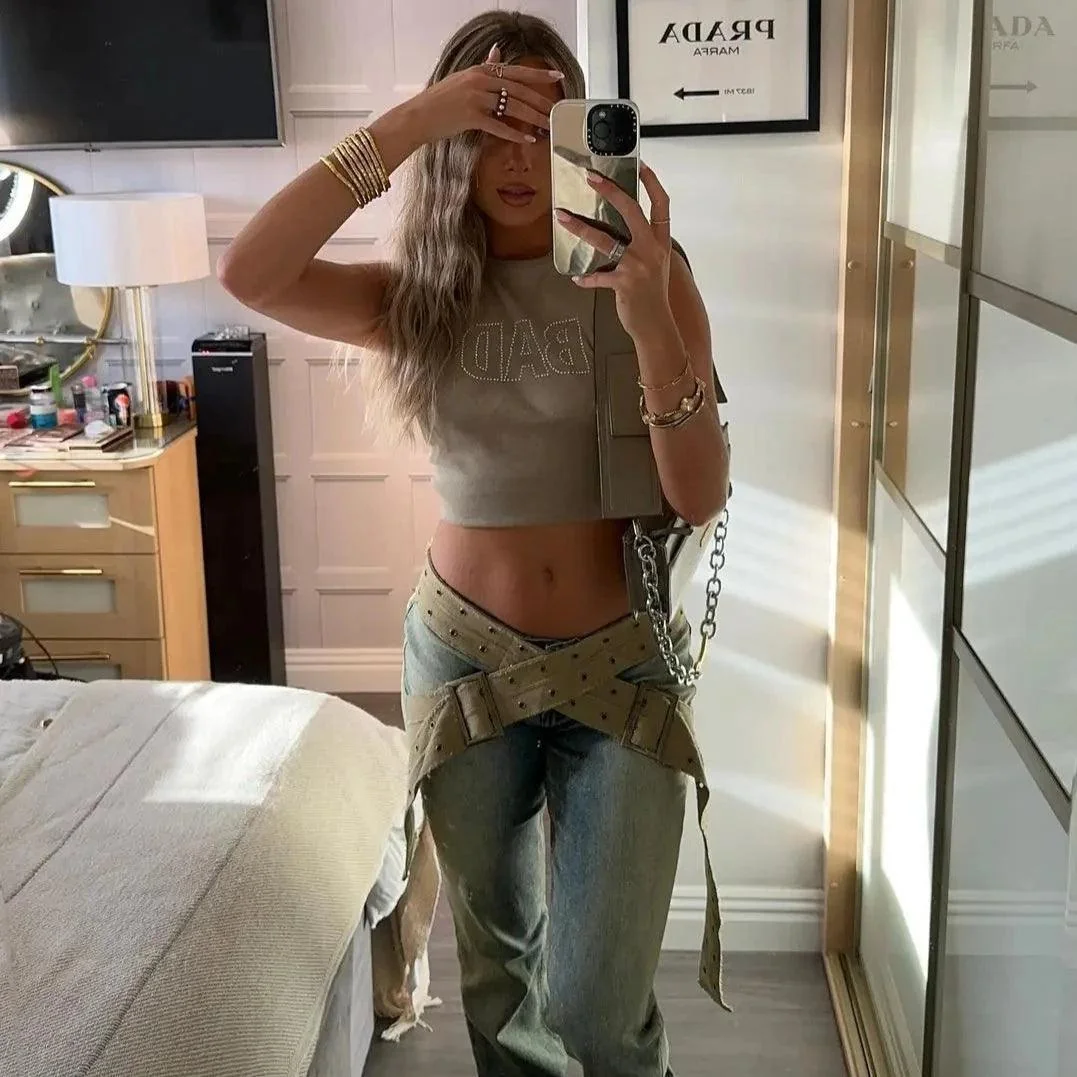 Vintage Stonewash Strap-Up Denim Jeans