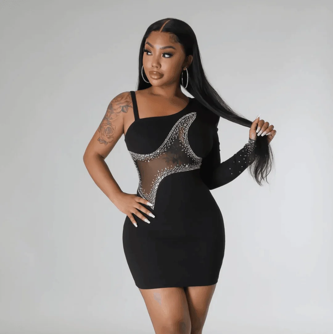 Black Mesh Bandage Mini Dress