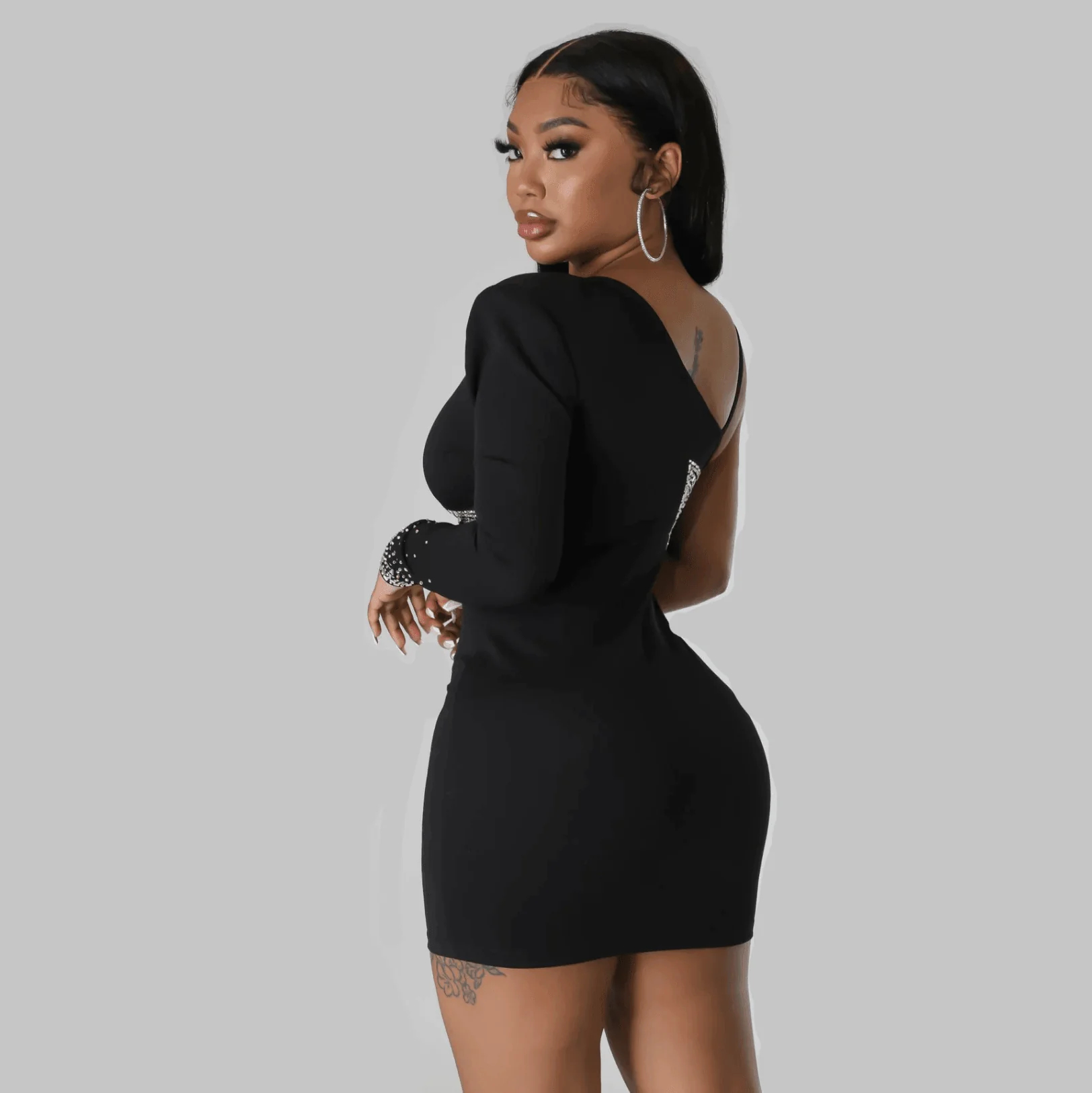 Black Mesh Bandage Mini Dress