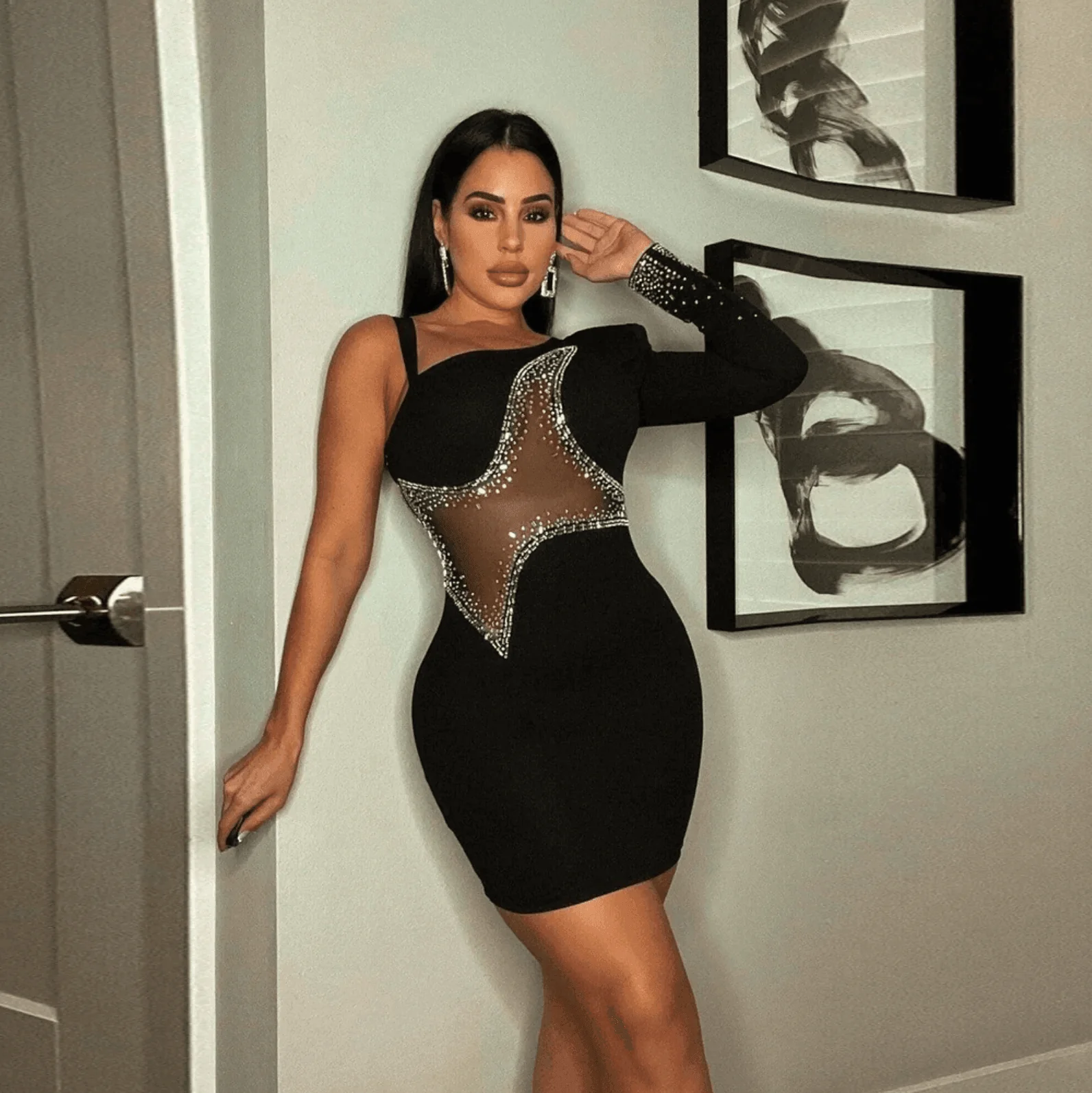 Black Mesh Bandage Mini Dress