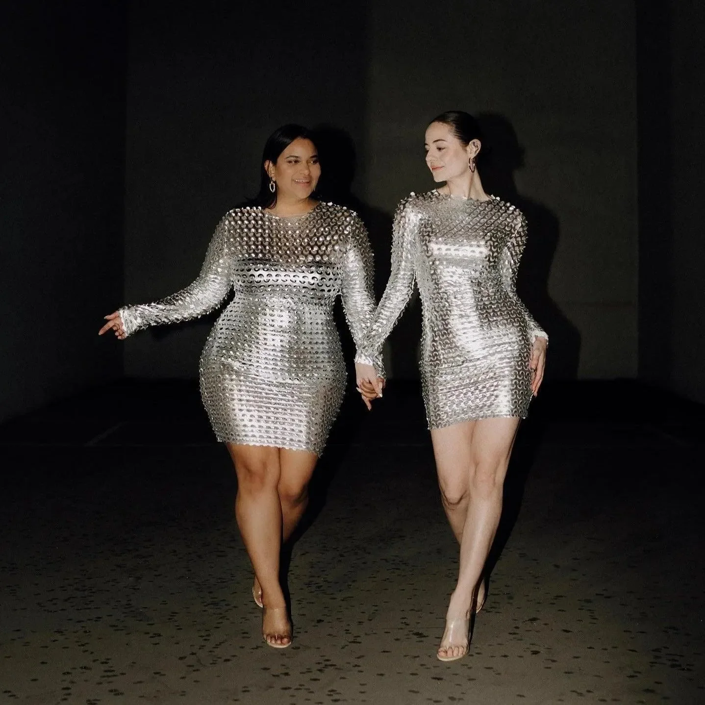 Metallic High Neck Long Sleeve Cut Out Mini Dress