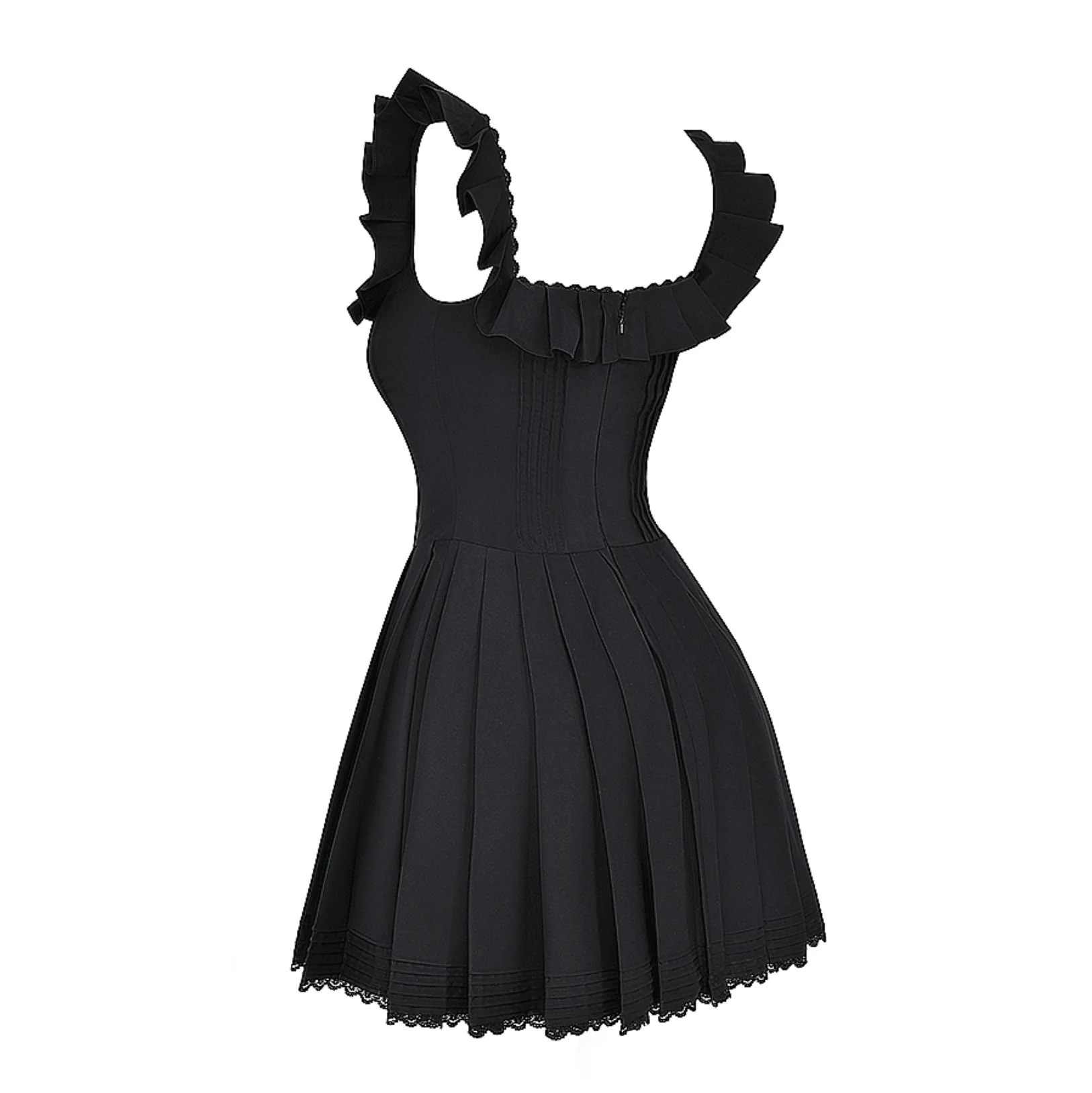 Elegant Black Pleated Corset Mini Dress