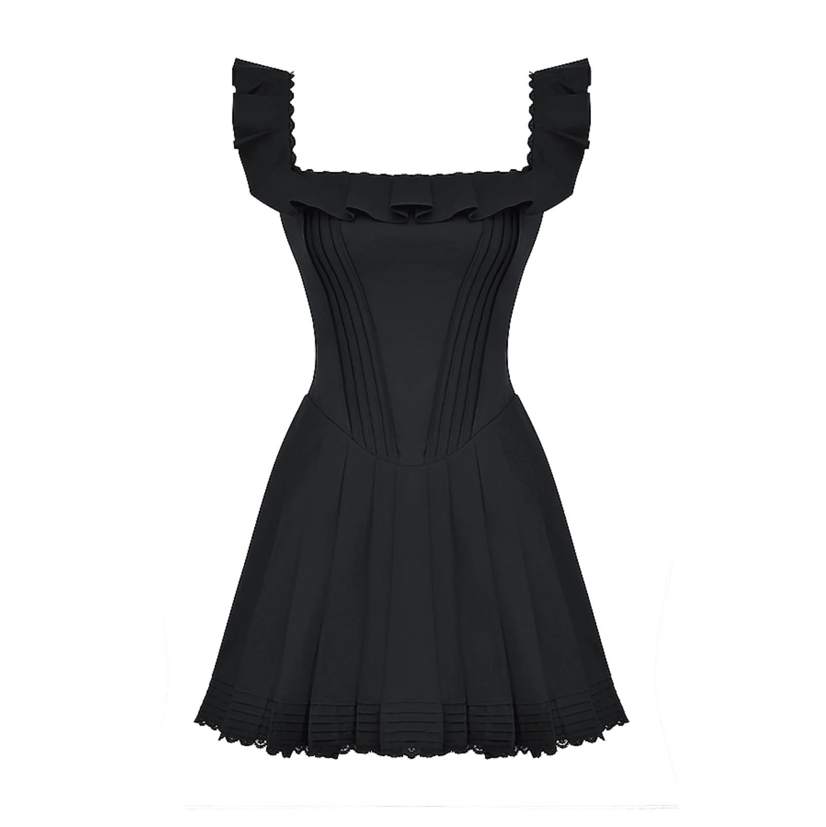 Elegant Black Pleated Corset Mini Dress
