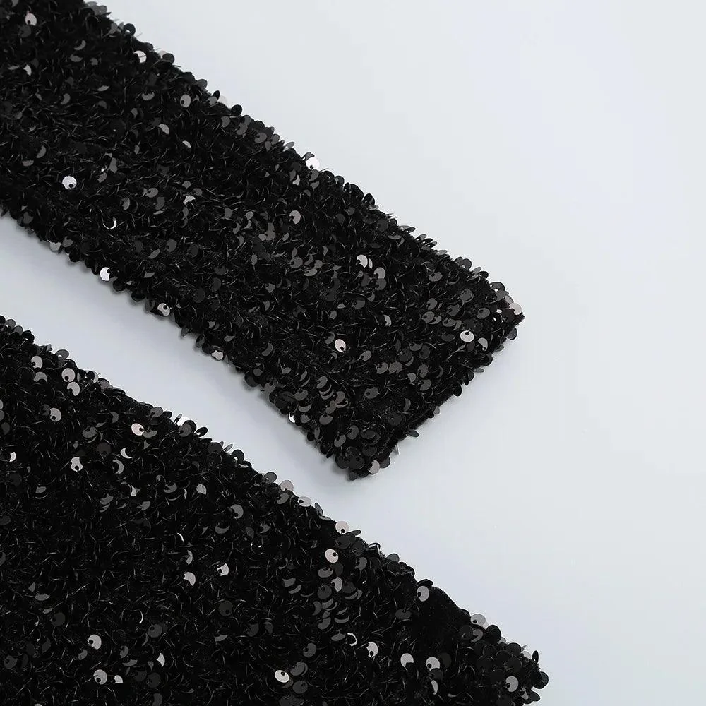 Sparkling Mesh Sequins Mini Dress in Black