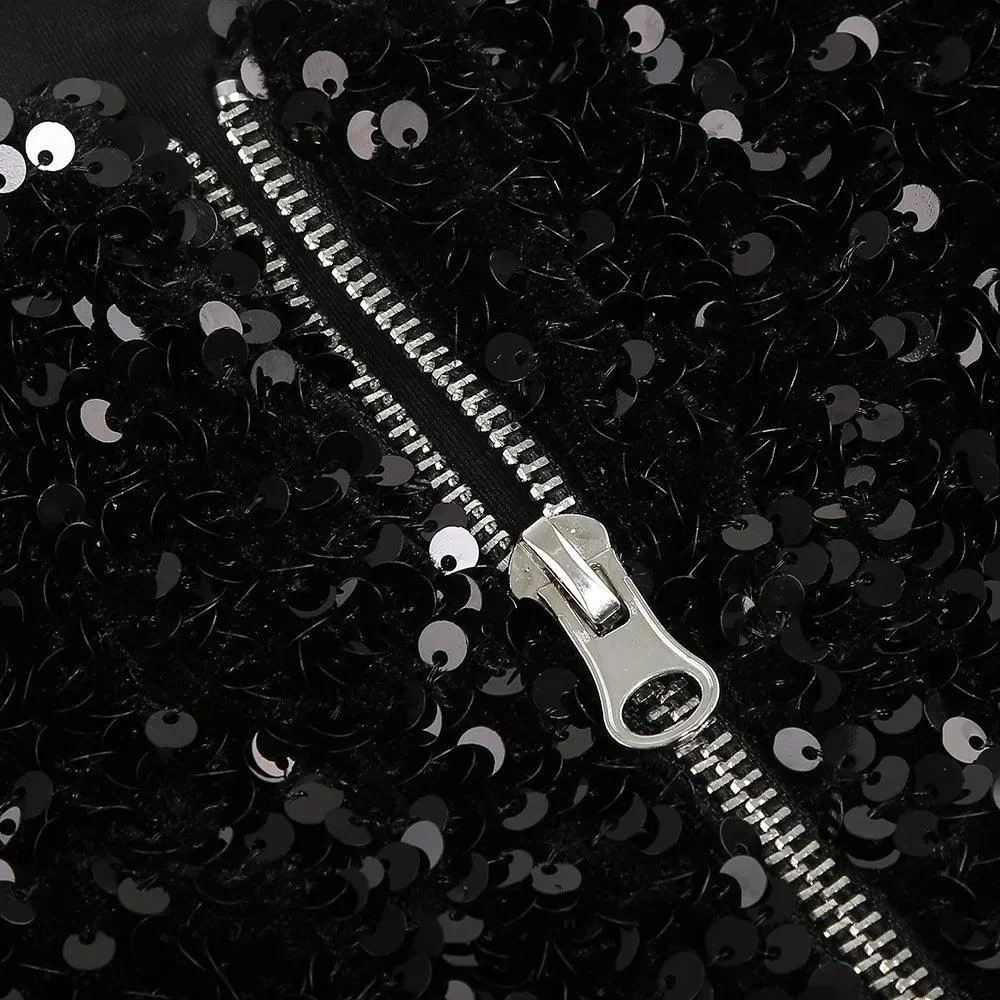 Sparkling Mesh Sequins Mini Dress in Black