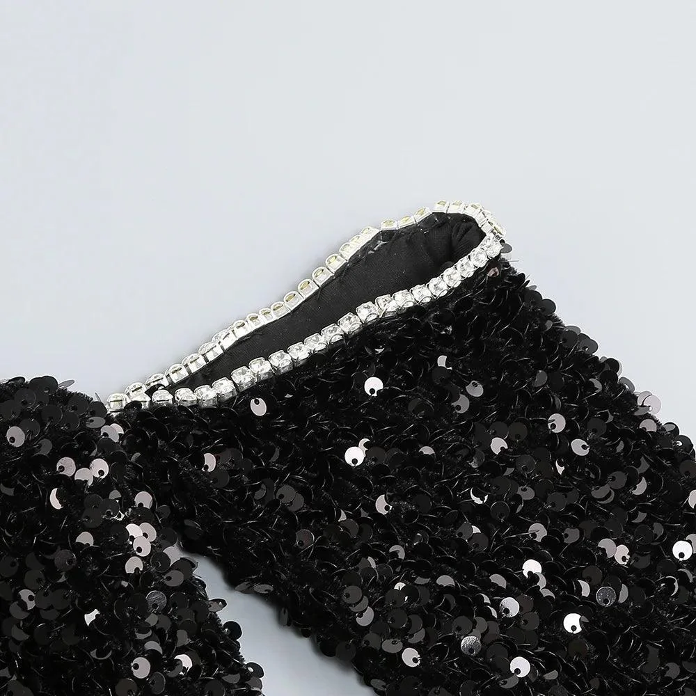 Sparkling Mesh Sequins Mini Dress in Black