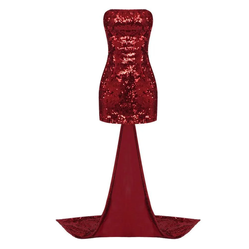 Sequin Big Bow Mini Dress - Festive Sparkling Red Dress