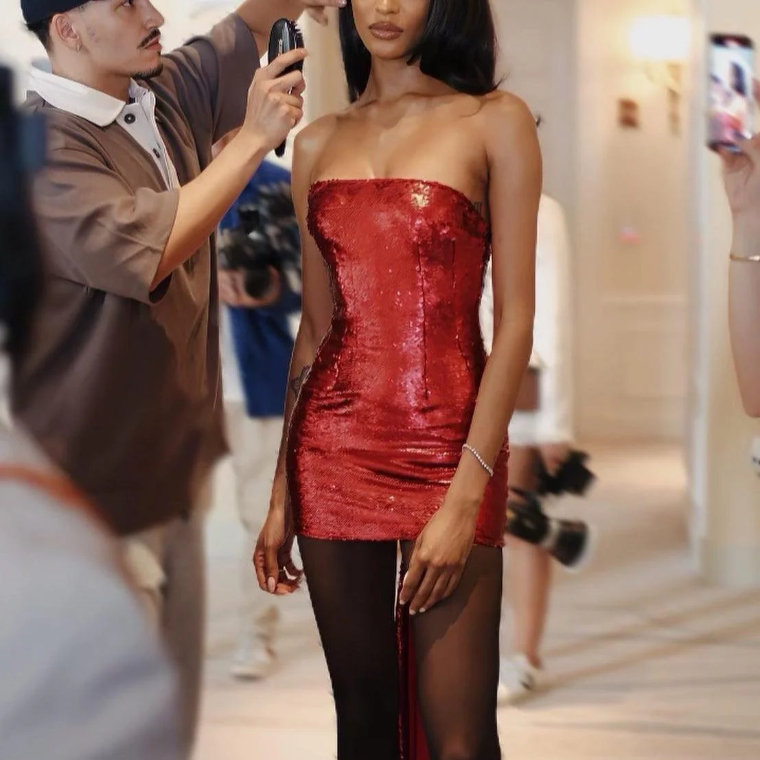 Sequin Big Bow Mini Dress - Festive Sparkling Red Dress