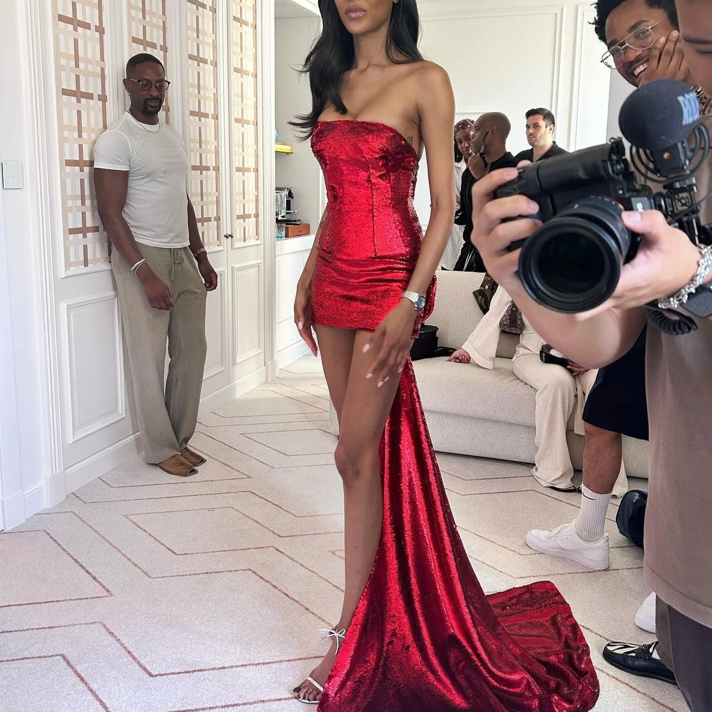 Sequin Big Bow Mini Dress - Festive Sparkling Red Dress