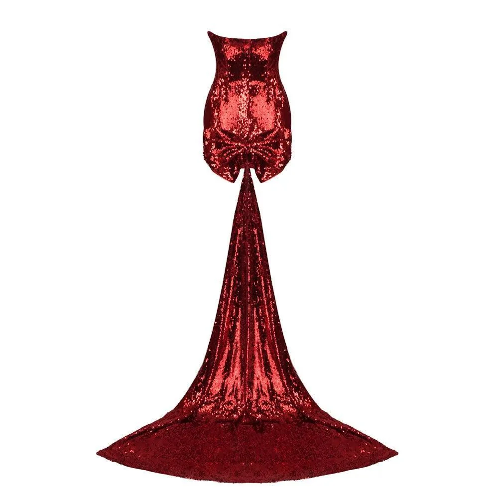 Sequin Big Bow Mini Dress - Festive Sparkling Red Dress