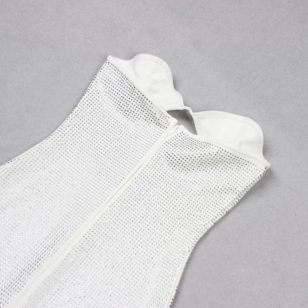 Sparkling Silver Diamond Embellished Mini Dress