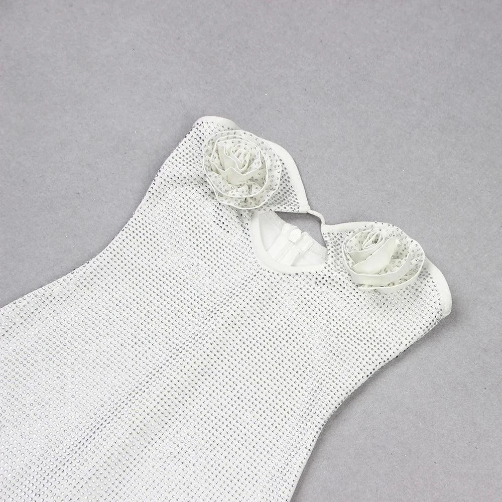 Sparkling Silver Diamond Embellished Mini Dress