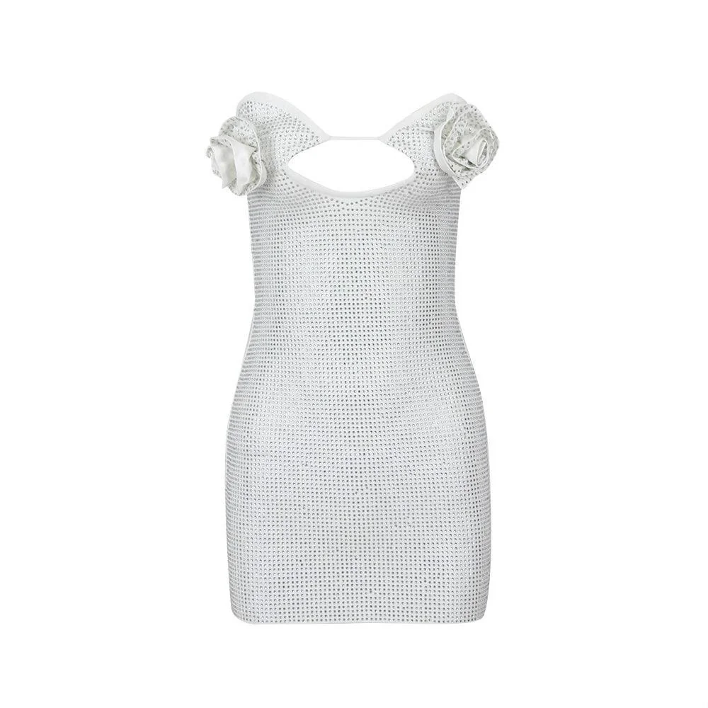 Sparkling Silver Diamond Embellished Mini Dress