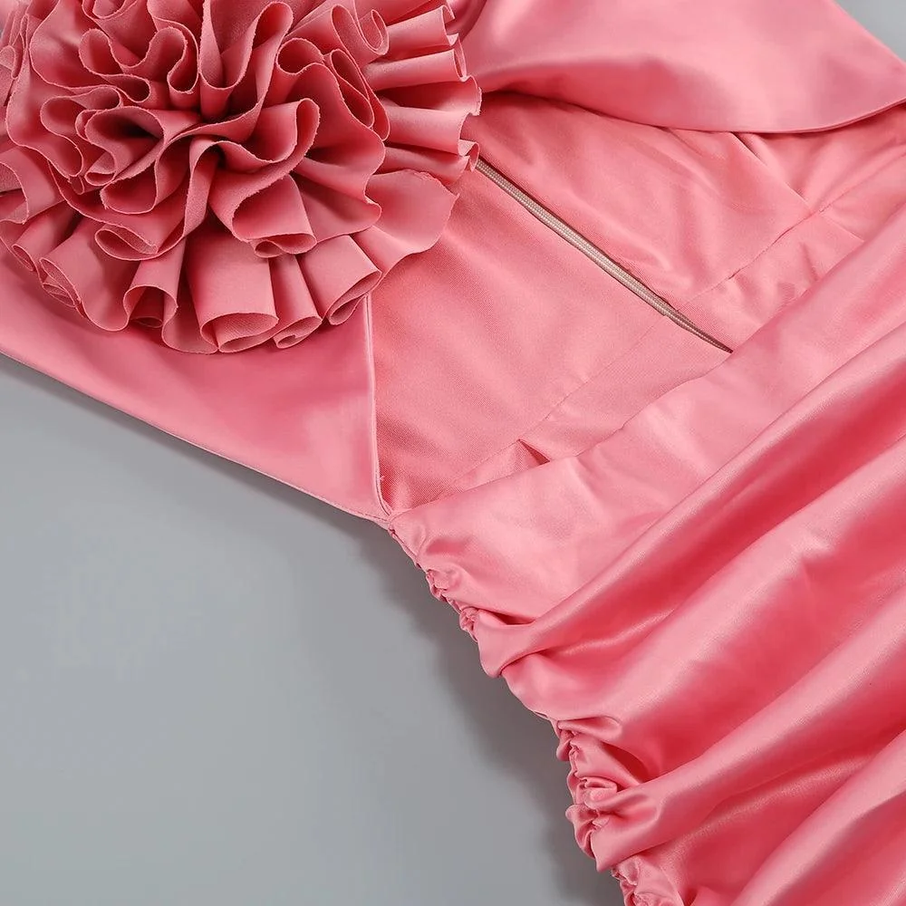Pink One Shoulder Satin Mini Dress