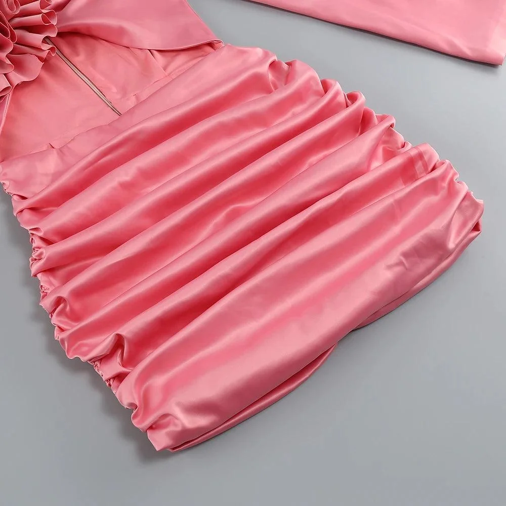 Pink One Shoulder Satin Mini Dress