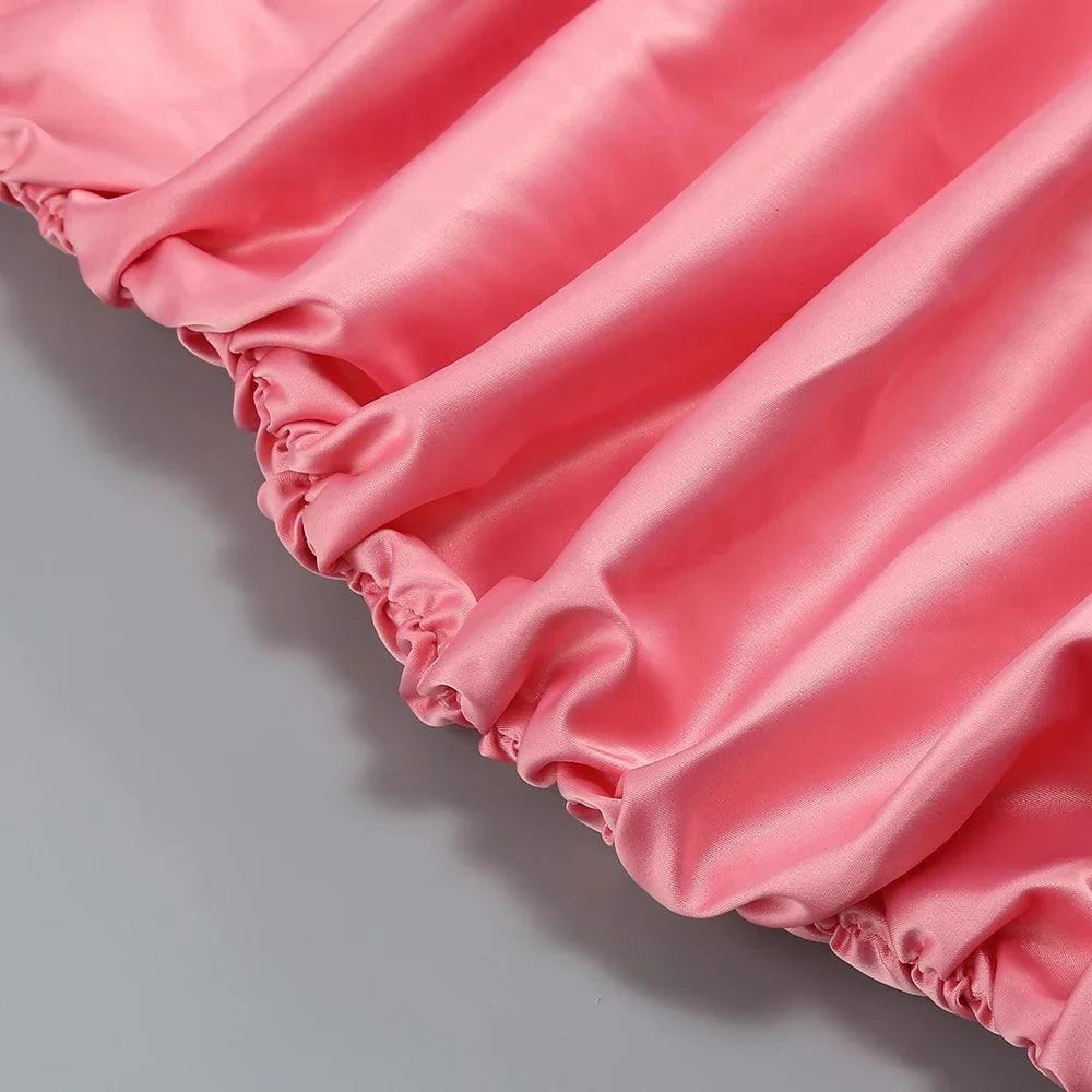 Pink One Shoulder Satin Mini Dress