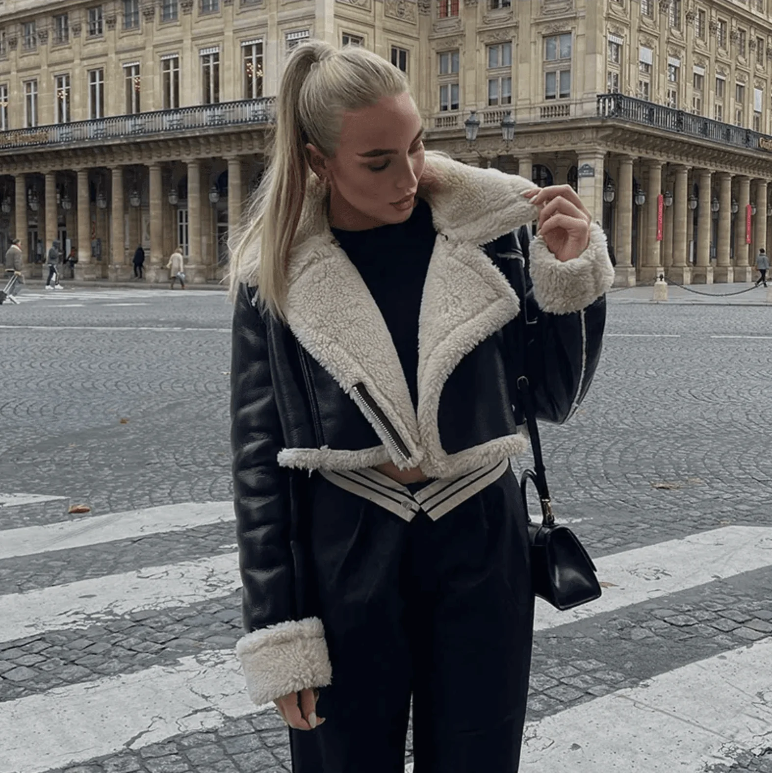 Cozy Black Lambswool Lapel Jacket for Stylish Comfort