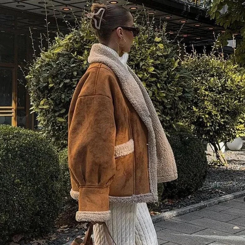 Brown Lambswool Suede Jacket - Stylish & Warm Layering Essential