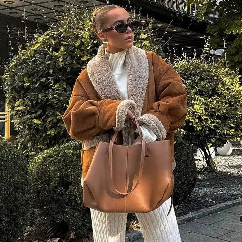 Brown Lambswool Suede Jacket - Stylish & Warm Layering Essential