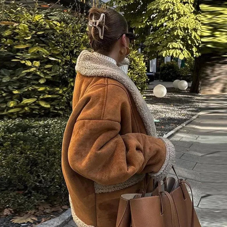 Brown Lambswool Suede Jacket - Stylish & Warm Layering Essential