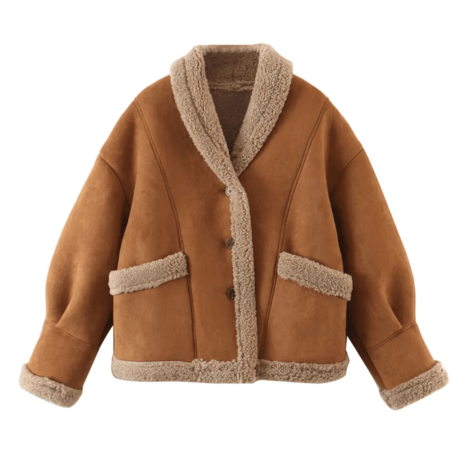 Brown Lambswool Suede Jacket - Stylish & Warm Layering Essential
