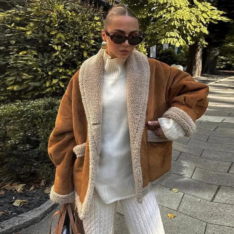 Brown Lambswool Suede Jacket - Stylish & Warm Layering Essential