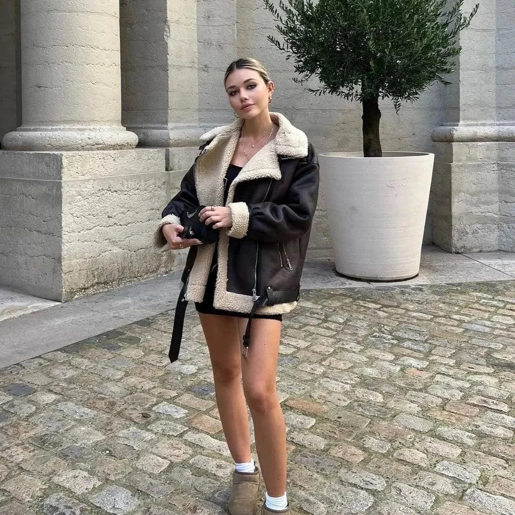 Cozy Brown Faux Fur Lapel Jacket