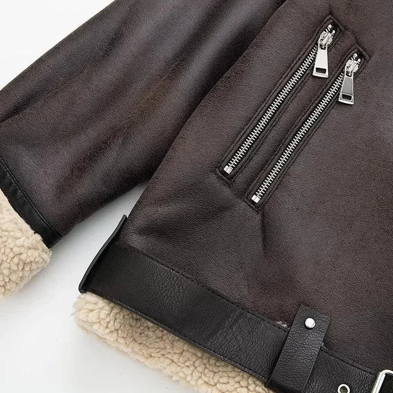 Cozy Brown Faux Fur Lapel Jacket