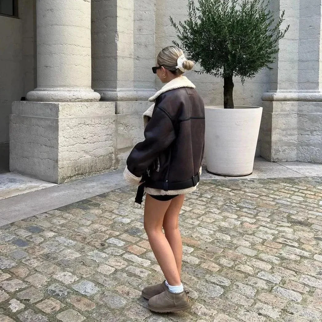 Cozy Brown Faux Fur Lapel Jacket