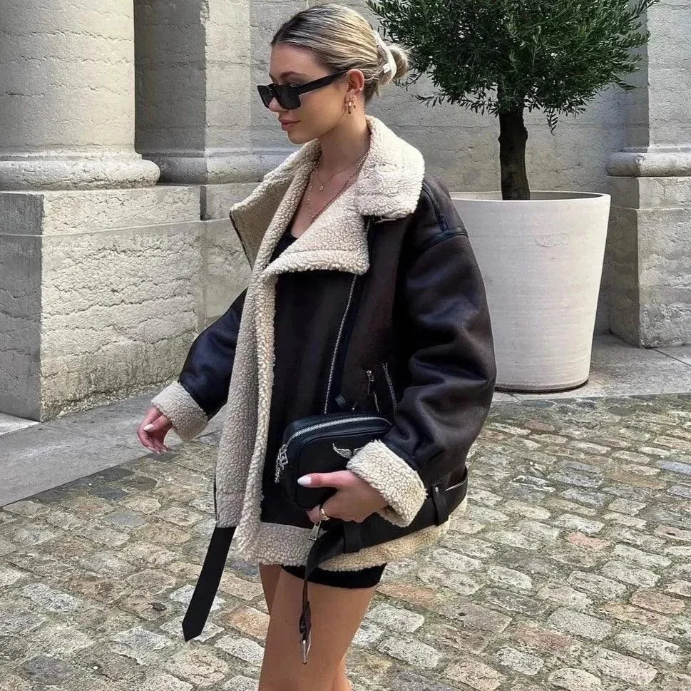 Cozy Brown Faux Fur Lapel Jacket