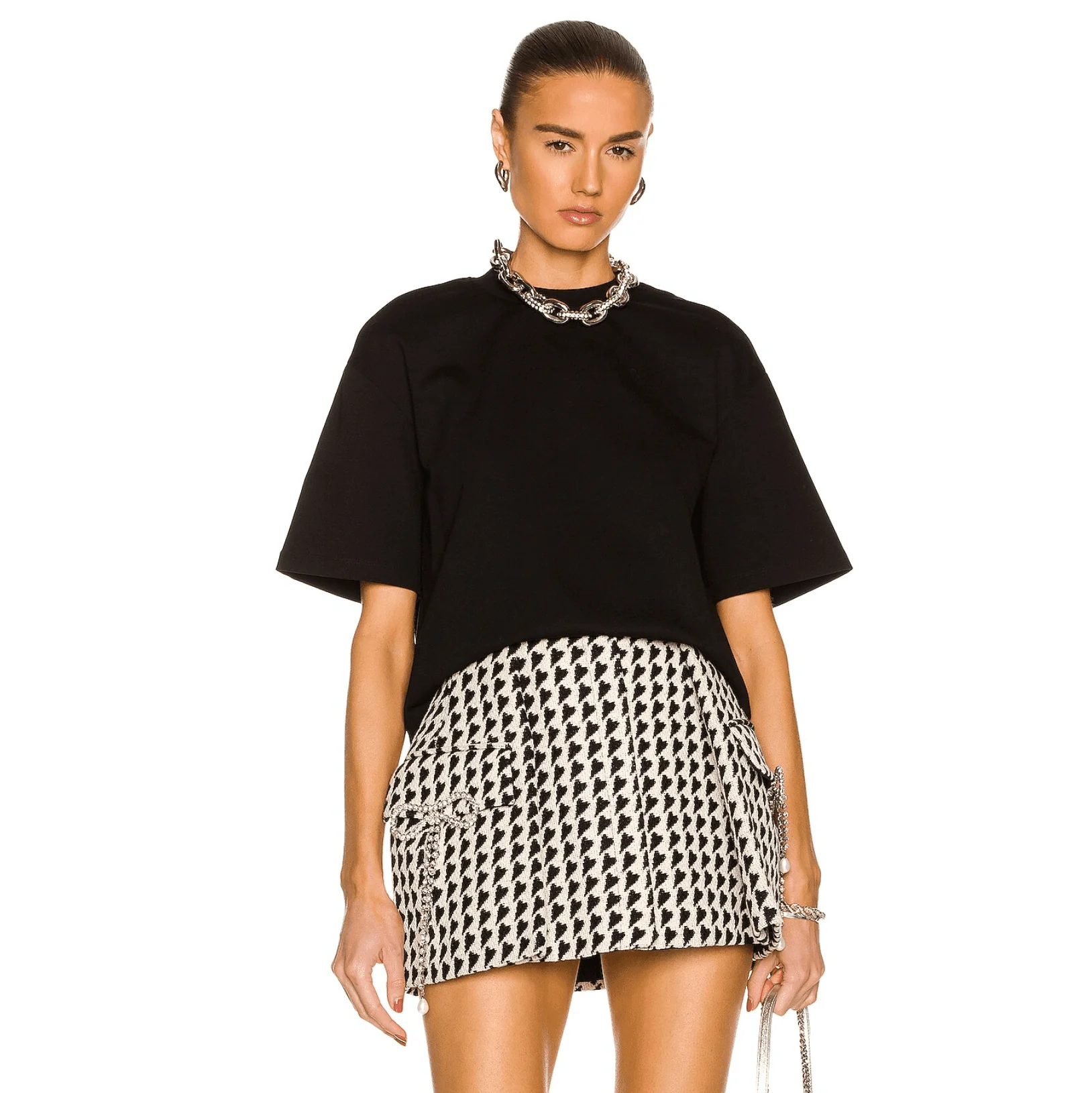 Daisy Cutout Relaxed Tee (Black/White, Cotton/Polyester)