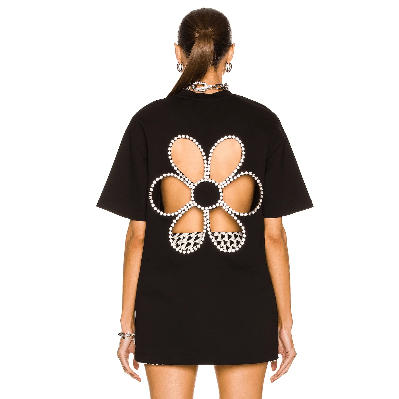 Daisy Cutout Relaxed Tee (Black/White, Cotton/Polyester)