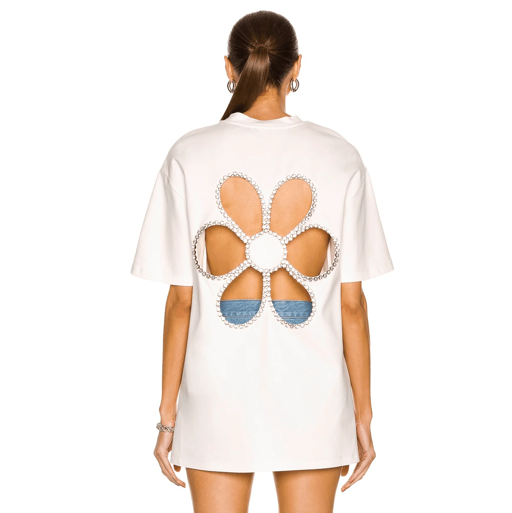 Daisy Cutout Relaxed Tee (Black/White, Cotton/Polyester)