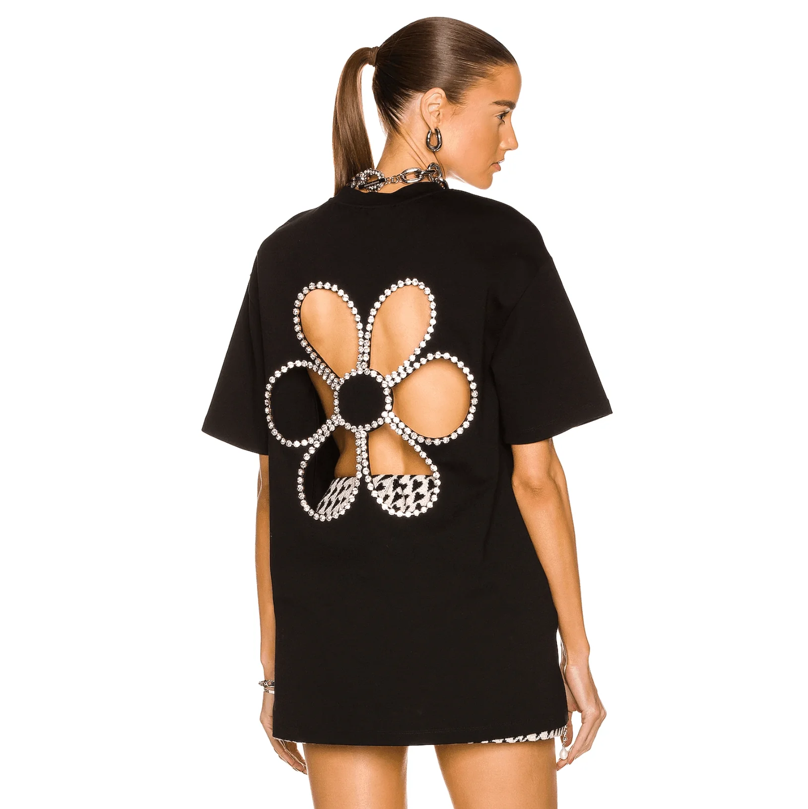 Daisy Cutout Relaxed Tee (Black/White, Cotton/Polyester)